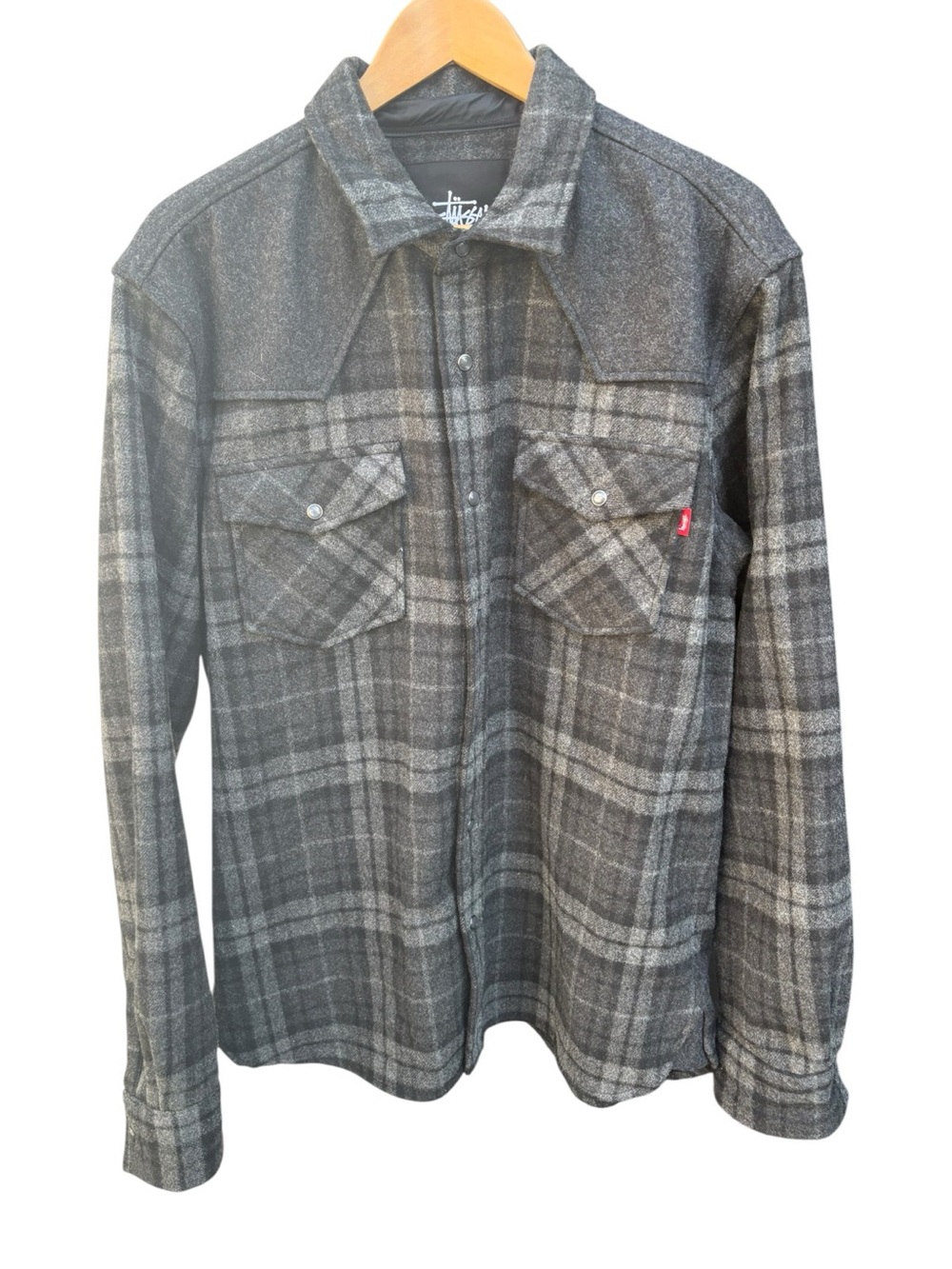 Stussy Men's Wool Blend Gray Plaid Button-Up Shirt Jacket - Picture 1 of 11